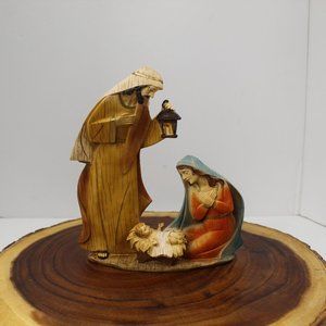 Nativity Figurine Wood Composite Hand Painted Votive Holder